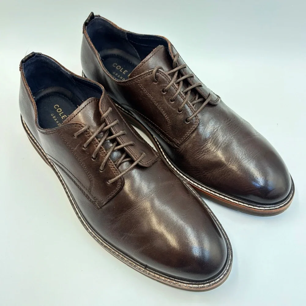 Cole Haan Mens 9.5 Grand.360 Brown Leather Derby Oxford Dress Shoes C30692 Comfy